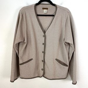 LL BEAN Womens Large Brown Button Up Cardigan Sweater Pockets